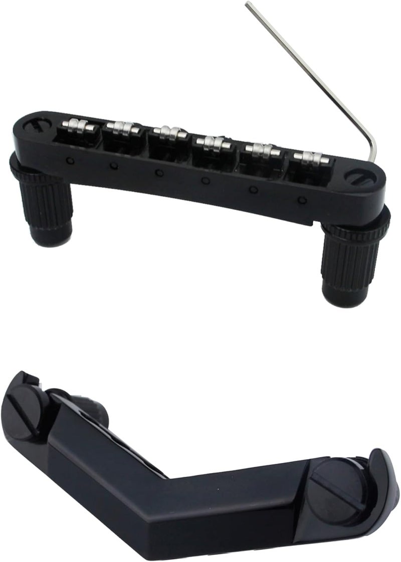 guyker Guitar Stop Bar Tailpiece GK21 with Anchors and Studs + GM005 Tune-O-Matic Roller Saddle Guitar Bridge Compatible with Les Paul LP SG Electric Guitar (Black) - Image 1